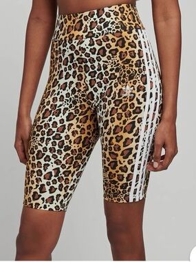 Adidas Women’s High Waisted Leopard Print 3-Stripes Biker Shorts - NWOT
